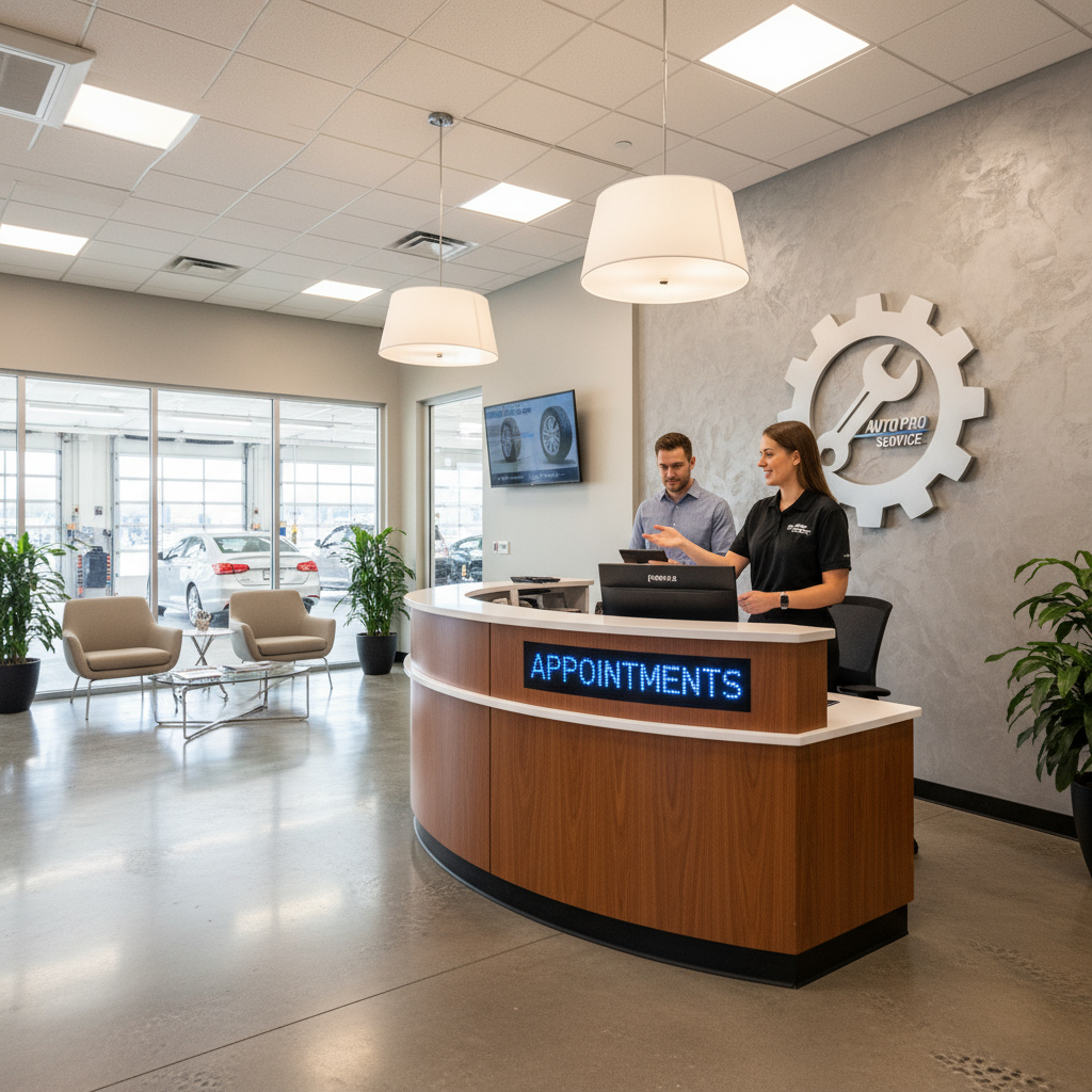 Reception desk assisting a customer