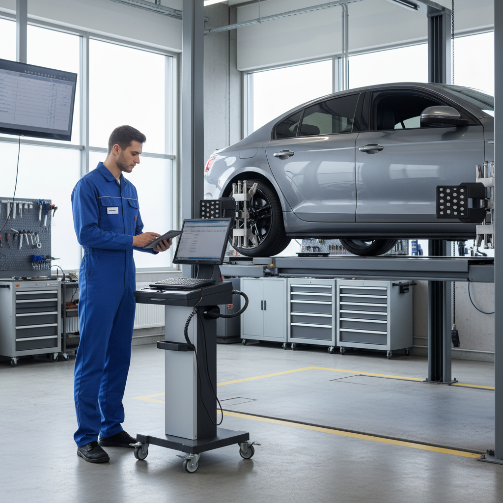 Wheel alignment in workshop