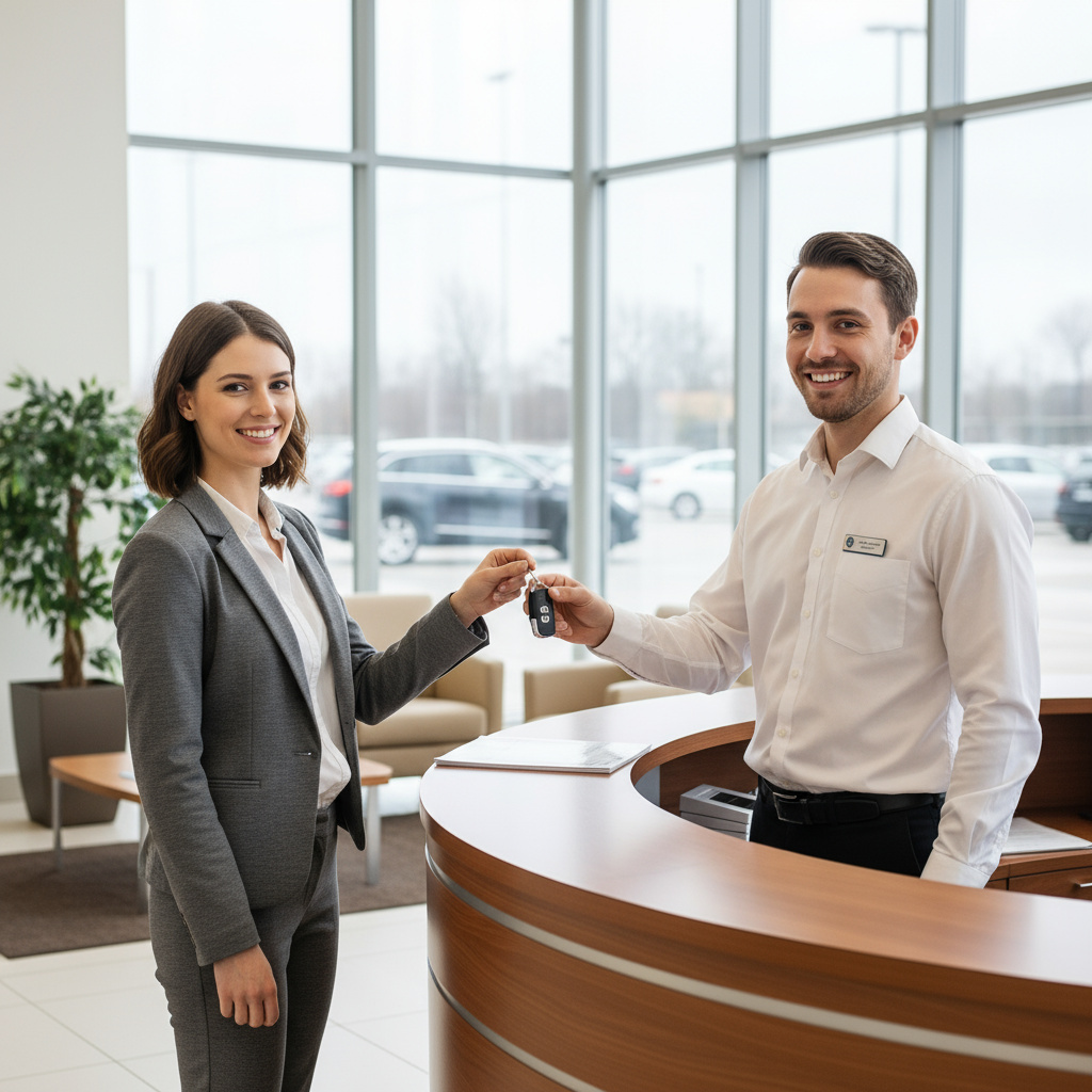 Customer receiving car keys from advisor